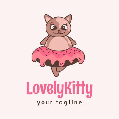 Иллюстрация Розовой Кошки Пончика Логотип Кота