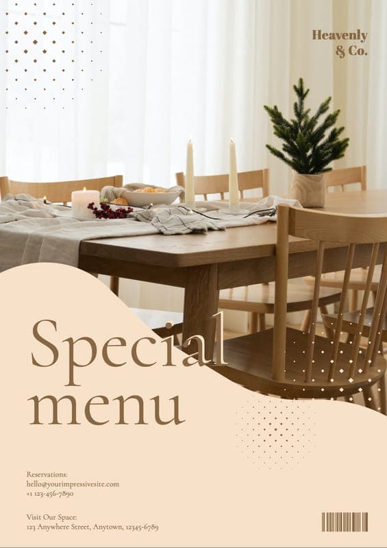 Бежевое и Фото Специального Предложения Меню Ресторана Флаер